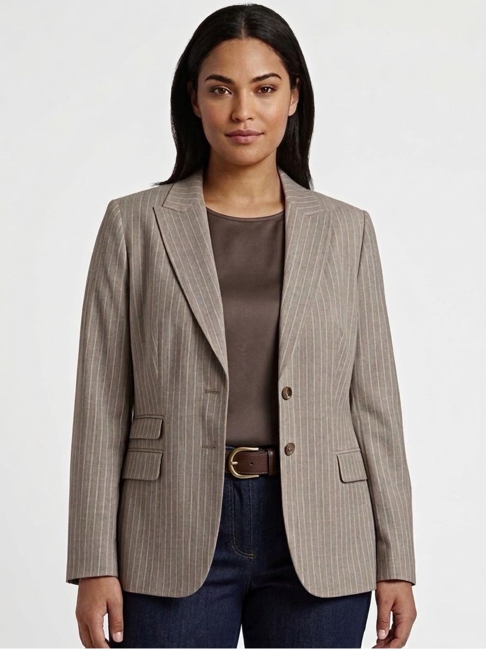 NWT Façonnable 100% Wool Women’s Blazer Brown Pinstripe Italian Size US 14/EU 52